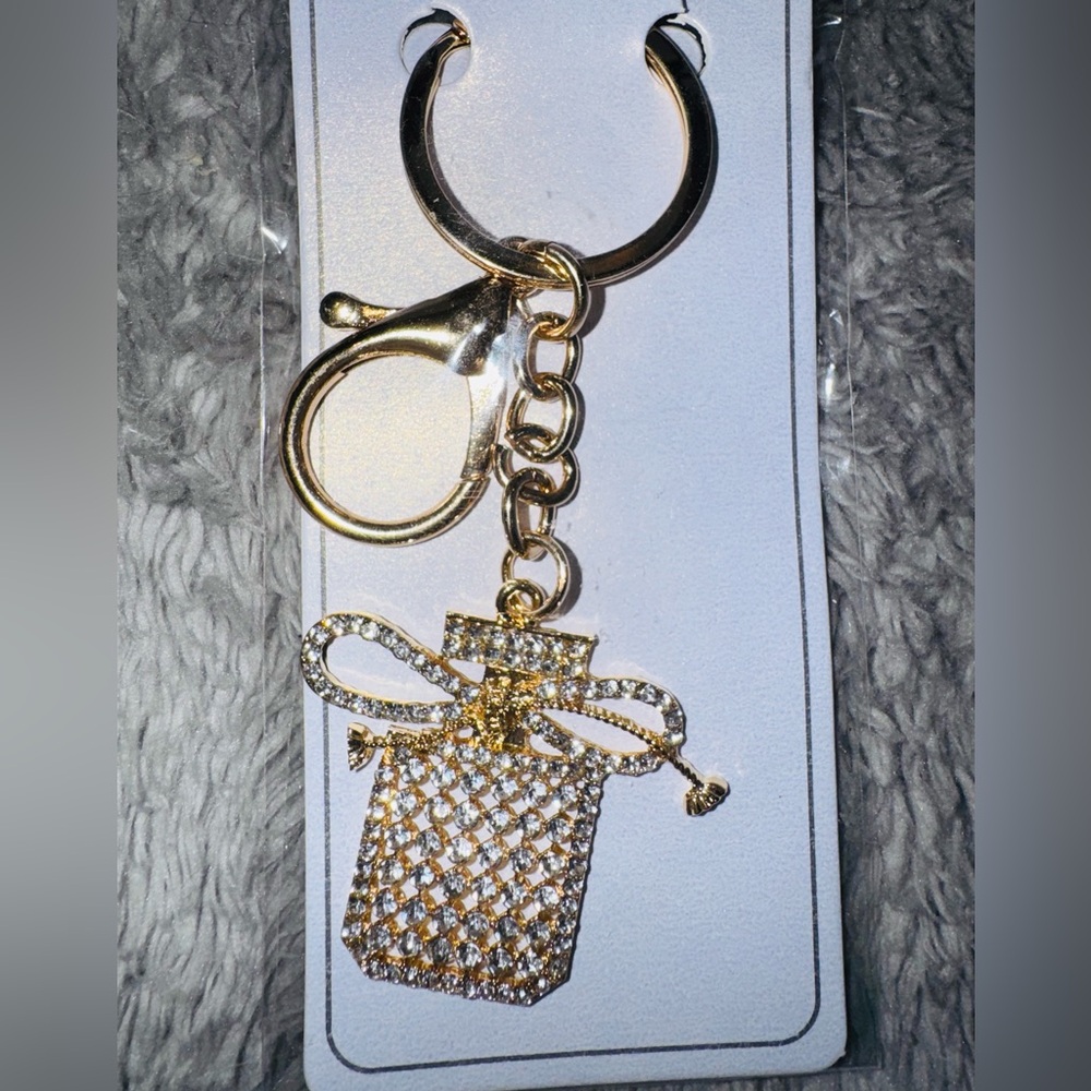 Gold Crystal Perfume Keychain Charm – Women Key or Bag Accessories